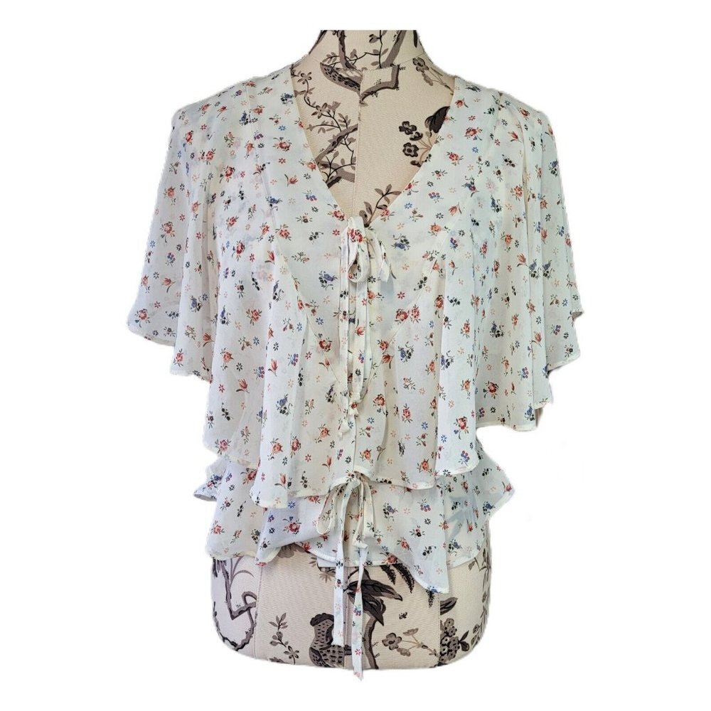 Papermoon Womens Size Medium Blouse Cottagecore Top Ditzy Floral Ruffled Boho